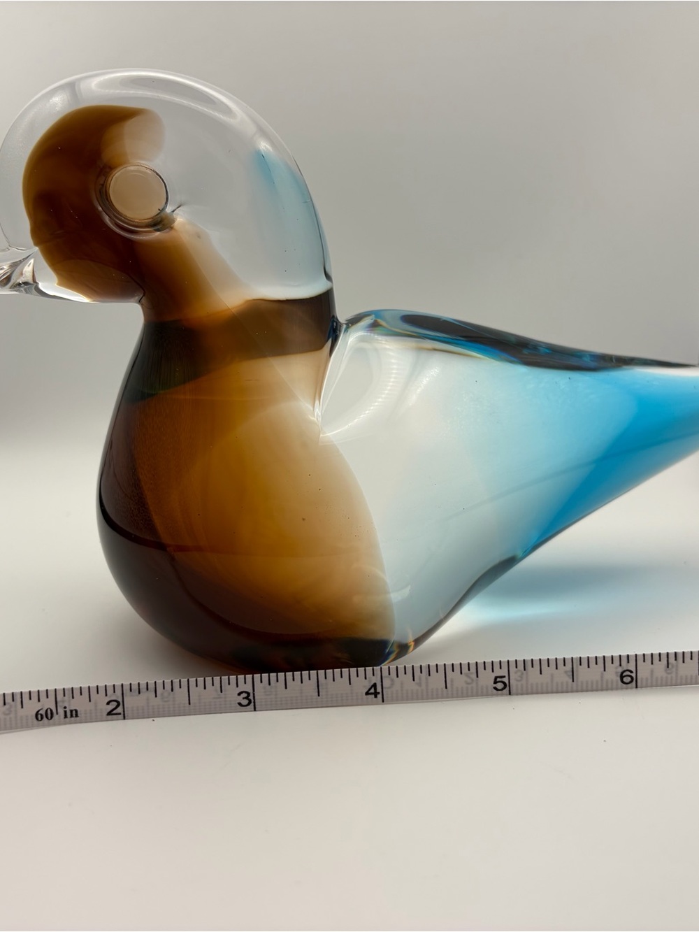 Vintage FM Konstglas-esque Art Glass Duck Figurine - Sommerso Blue & Brown 3lbs